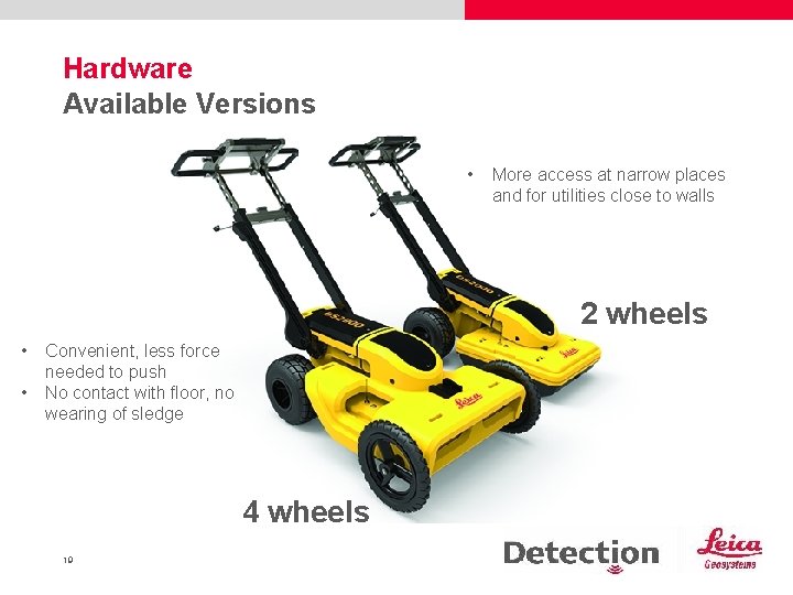 Hardware Available Versions • More access at narrow places and for utilities close to