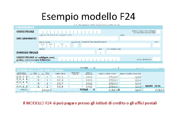 Esempio modello F 24 Il MODELLO F 24 si può pagare presso gli istituti