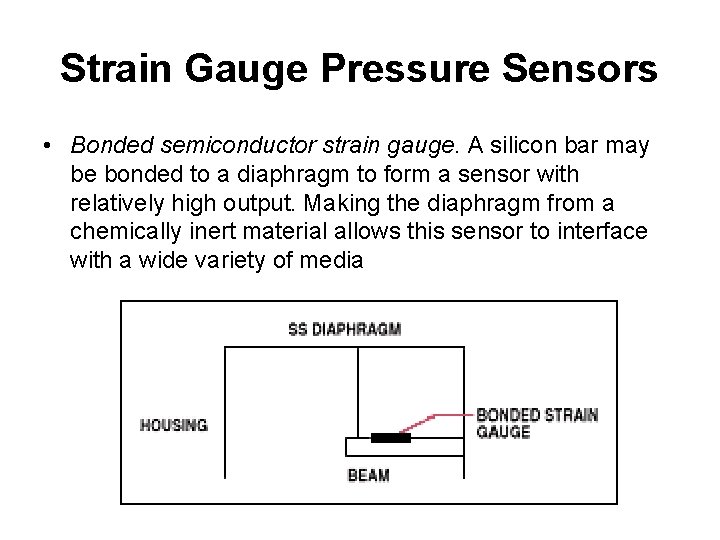 Strain Gauge Pressure Sensors • Bonded semiconductor strain gauge. A silicon bar may be