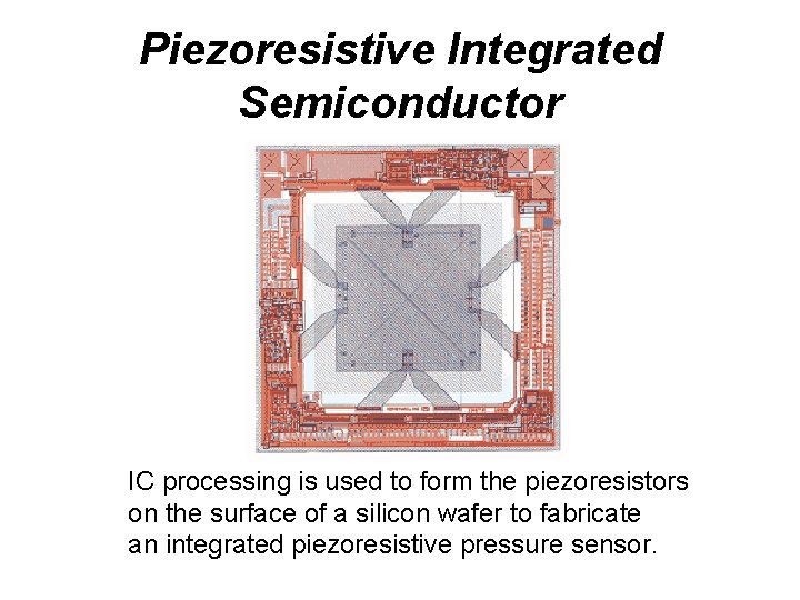 Piezoresistive Integrated Semiconductor IC processing is used to form the piezoresistors on the surface