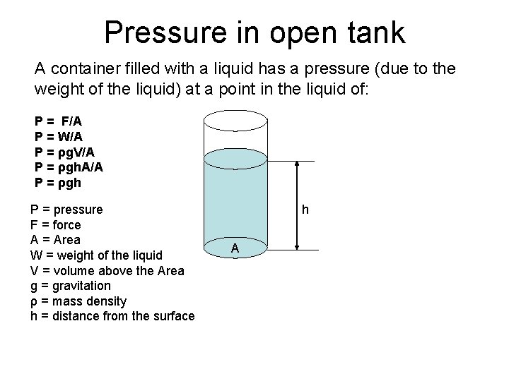 Pressure in open tank A container filled with a liquid has a pressure (due