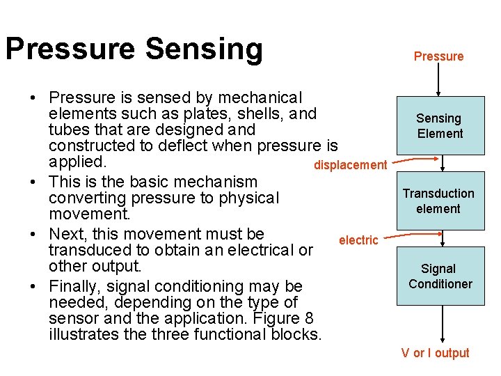 Pressure Sensing • Pressure is sensed by mechanical elements such as plates, shells, and