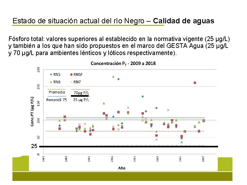 Estado de situación actual del río Negro – Calidad de aguas Fósforo total: valores