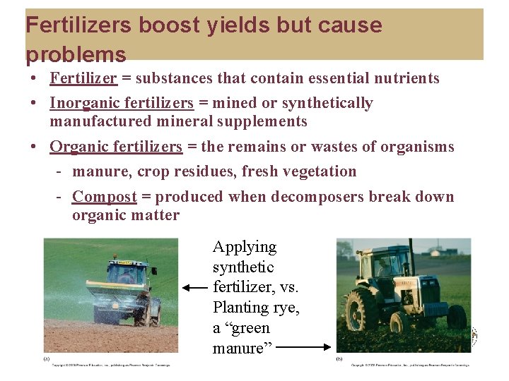 Fertilizers boost yields but cause problems • Fertilizer = substances that contain essential nutrients