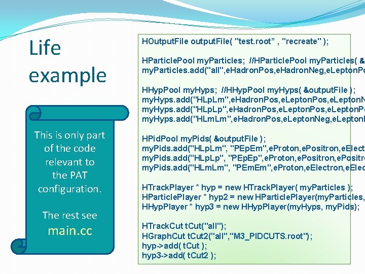 Life example This is only part of the code relevant to the PAT configuration.