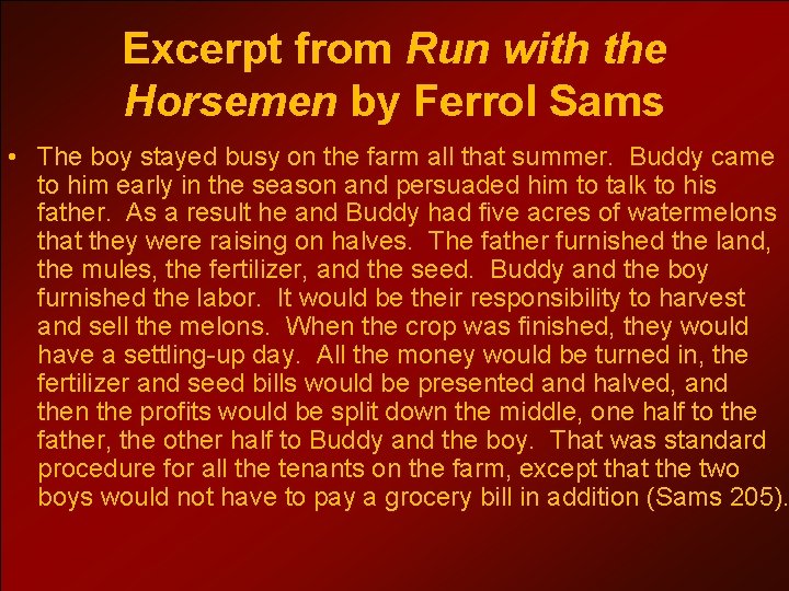 Excerpt from Run with the Horsemen by Ferrol Sams • The boy stayed busy
