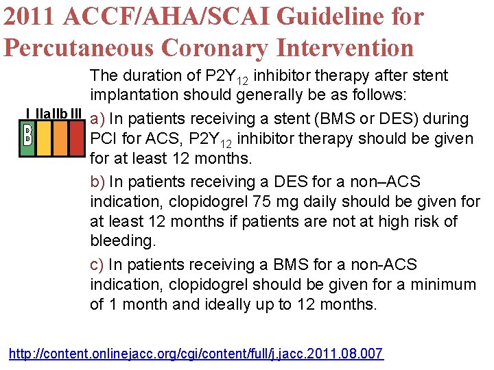 2011 ACCF/AHA/SCAI Guideline for Percutaneous Coronary Intervention The duration of P 2 Y 12