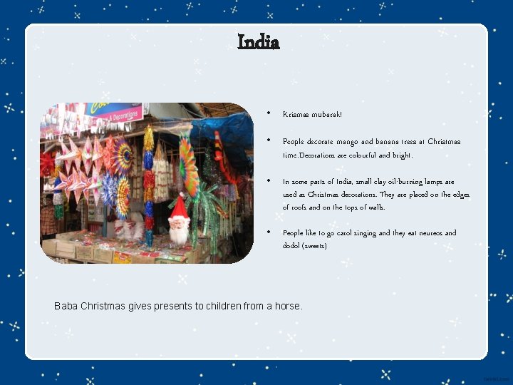 India • Krismas mubarak! • People decorate mango and banana trees at Christmas time.