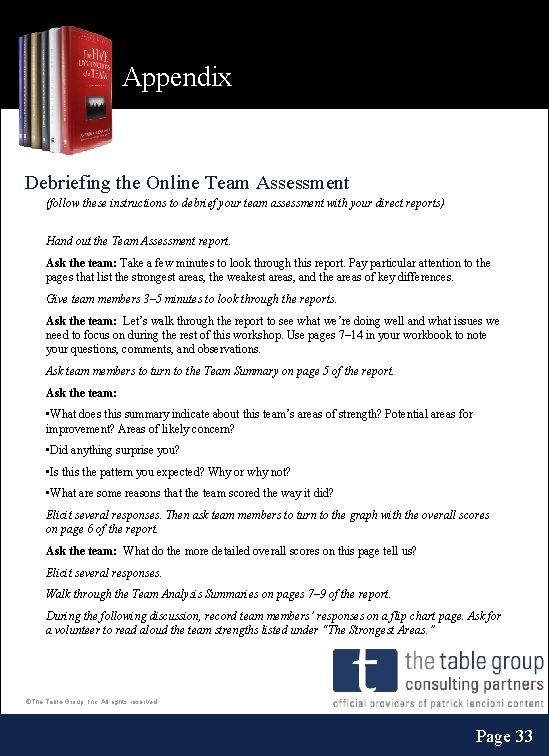 Appendix Debriefing the Online Team Assessment (follow these instructions to debrief your team assessment