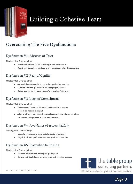 Building a Cohesive Team Overcoming The Five Dysfunctions Dysfunction # 1: Absence of Trust