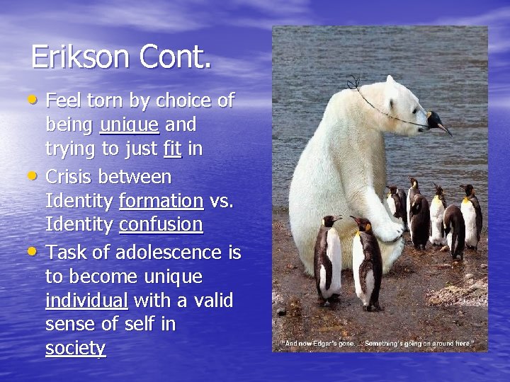 Erikson Cont. • Feel torn by choice of • • being unique and trying Erikson Cont. • Feel torn by choice of • • being unique and trying