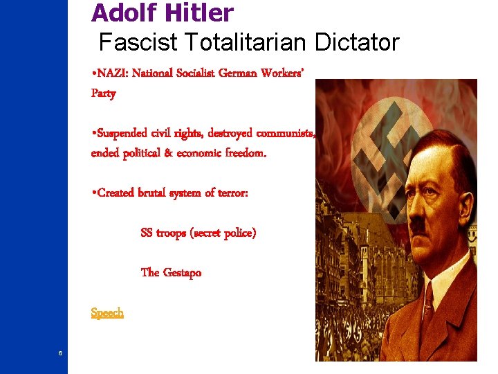 Adolf Hitler Fascist Totalitarian Dictator • NAZI: National Socialist German Workers’ Party • Suspended