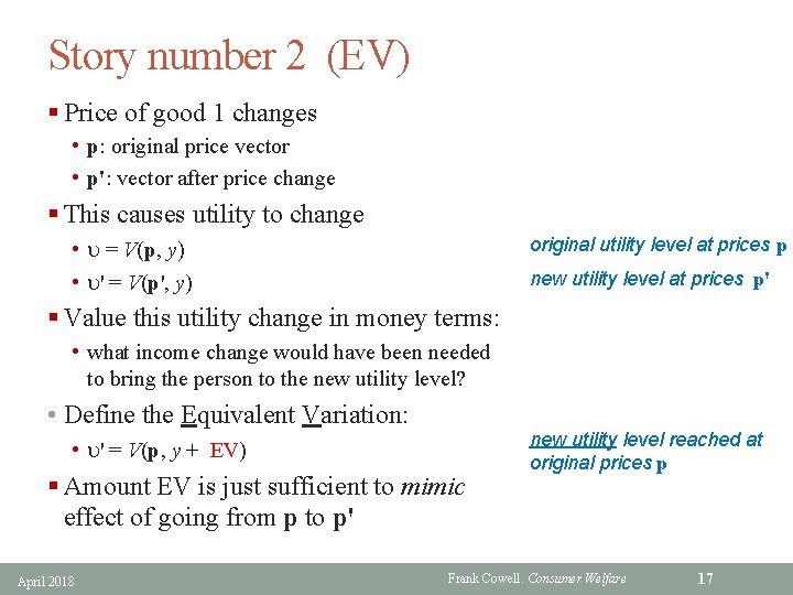 Story number 2 (EV) § Price of good 1 changes • p: original price