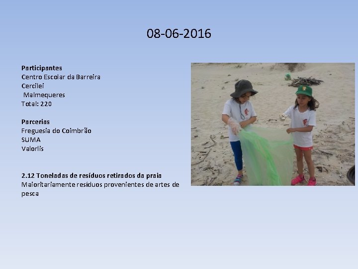 08 -06 -2016 Participantes Centro Escolar da Barreira Cercilei Malmequeres Total: 220 Parcerias Freguesia