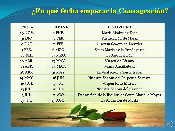 ¿En qué fecha empezar la Consagración? INICIA 29 NOV. 31 DIC. 9 ENE. 1