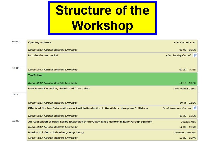 Structure of the Workshop 10 