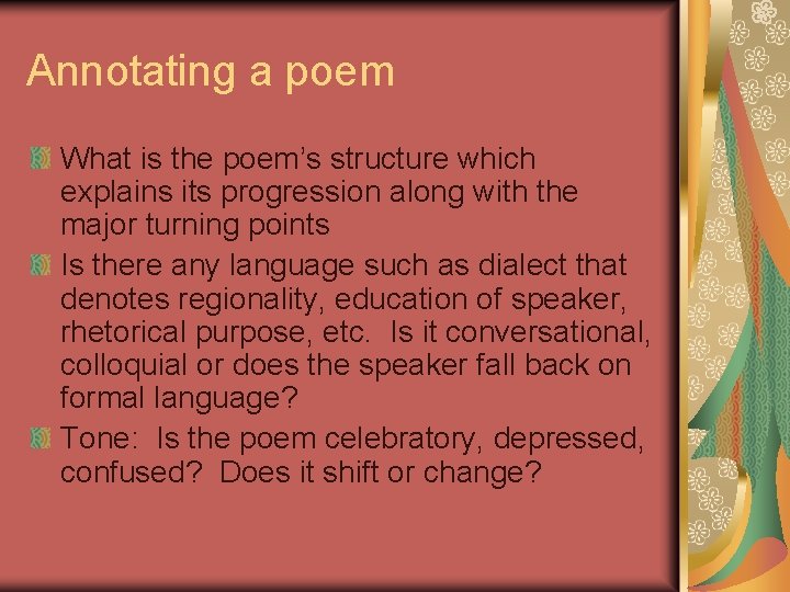 Annotating a poem What is the poem’s structure which explains its progression along with