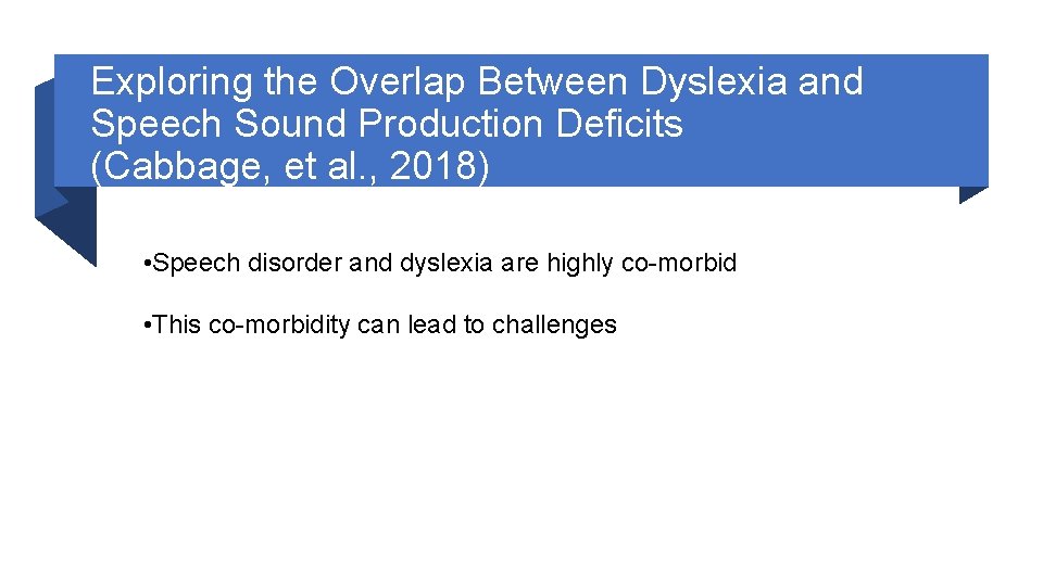 Exploring the Overlap Between Dyslexia and Speech Sound Production Deficits (Cabbage, et al. ,