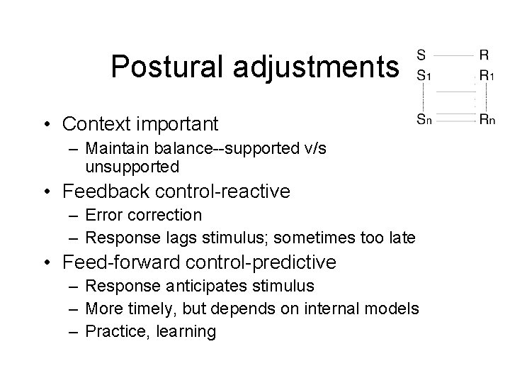 Postural adjustments • Context important – Maintain balance--supported v/s unsupported • Feedback control-reactive –