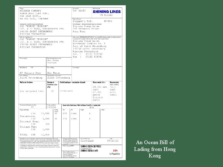 An Ocean Bill of Lading from Hong Kong 