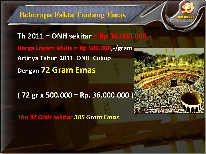 Beberapa Fakta Tentang Emas Th 2011 = ONH sekitar = Rp 36. 000, Harga