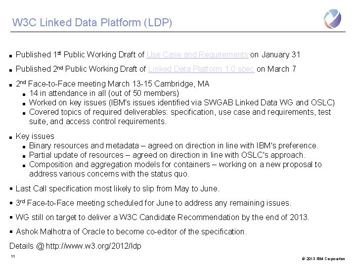 W 3 C Linked Data Platform (LDP) ■ Published 1 st Public Working Draft