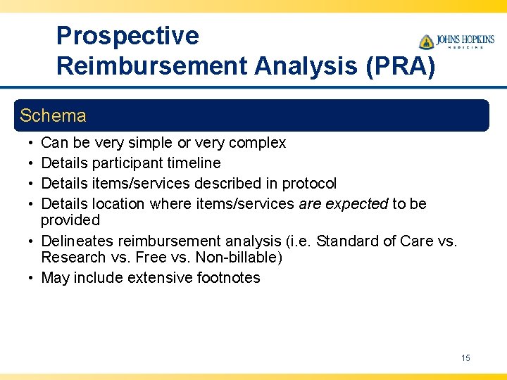 Prospective Reimbursement Analysis (PRA) Schema • • Can be very simple or very complex