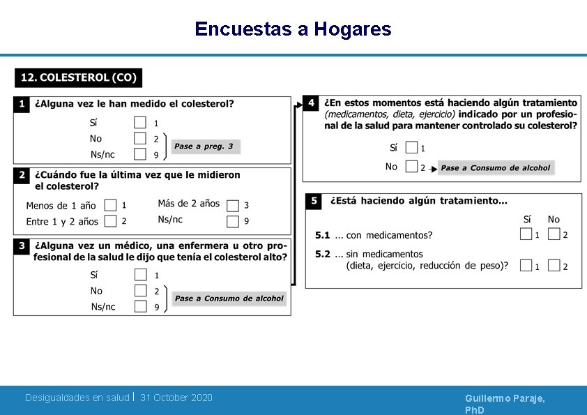 Encuestas a Hogares Desigualdades en salud | 31 October 2020 Guillermo Paraje, Ph. D Encuestas a Hogares Desigualdades en salud | 31 October 2020 Guillermo Paraje, Ph. D