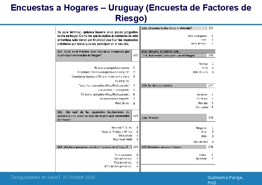 Encuestas a Hogares – Uruguay (Encuesta de Factores de Riesgo) Desigualdades en salud | Encuestas a Hogares – Uruguay (Encuesta de Factores de Riesgo) Desigualdades en salud |