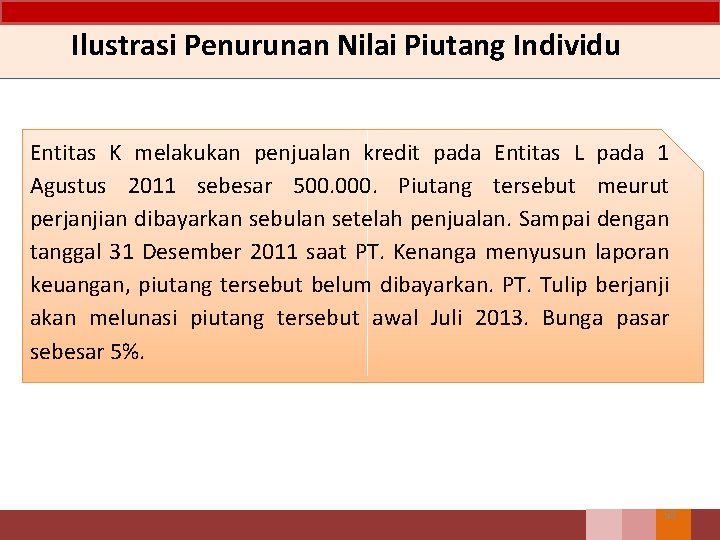 Ilustrasi Penurunan Nilai Piutang Individu Entitas K melakukan penjualan kredit pada Entitas L pada