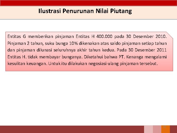 Ilustrasi Penurunan Nilai Piutang Entitas G memberikan pinjaman Entitas H 400. 000 pada 30