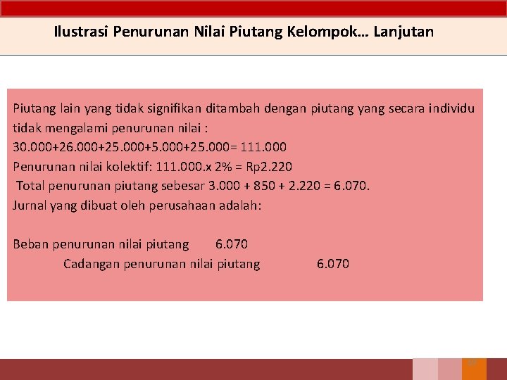 Ilustrasi Penurunan Nilai Piutang Kelompok… Lanjutan Piutang lain yang tidak signifikan ditambah dengan piutang