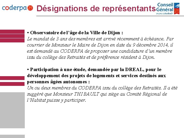 Désignations de représentants • Observatoire de l’âge de la Ville de Dijon : Le