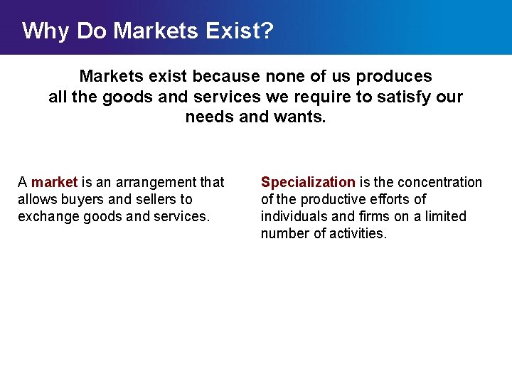 Why Do Markets Exist? Markets exist because none of us produces all the goods