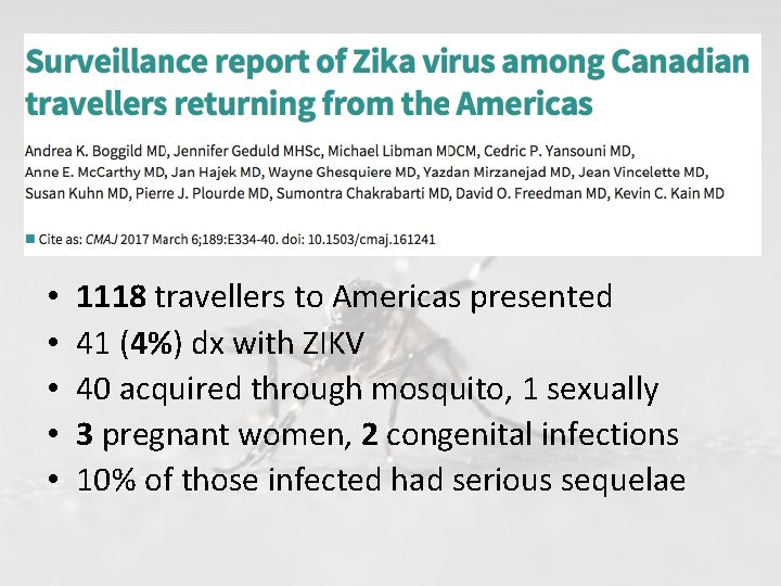  • • • 1118 travellers to Americas presented 41 (4%) dx with ZIKV