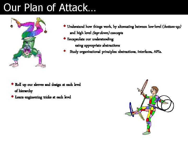 Our Plan of Attack… w Understand how things work, by alternating between low-level (