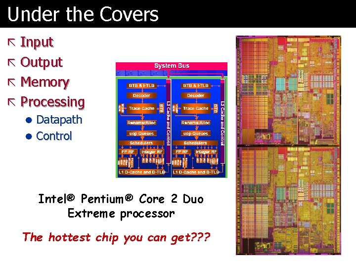 Under the Covers ã Input ã Output ã Memory ã Processing l Datapath l