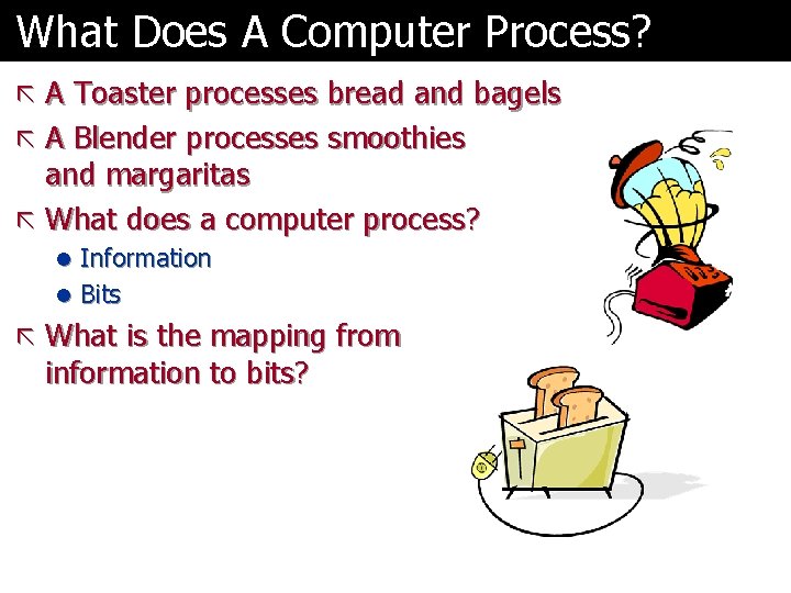 What Does A Computer Process? ã A Toaster processes bread and bagels ã A