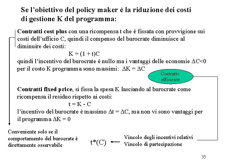 Se l’obiettivo del policy maker è la riduzione dei costi di gestione K del