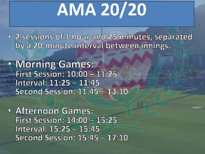 AMA 20/20 • 2 sessions of 1 hour and 25 minutes, separated by a