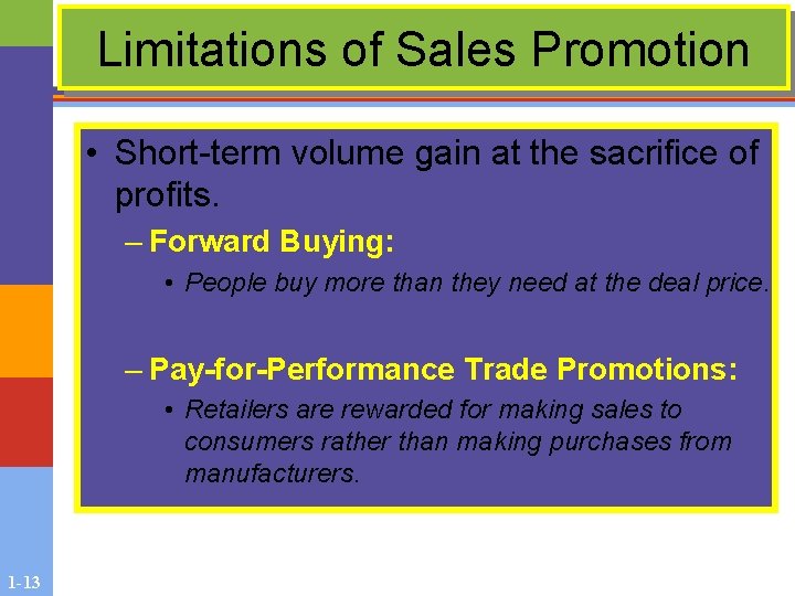 Limitations of Sales Promotion • Short-term volume gain at the sacrifice of profits. – Limitations of Sales Promotion • Short-term volume gain at the sacrifice of profits. –