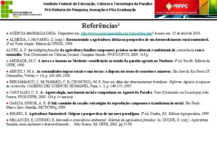 Instituto Federal de Educação, Ciência e Tecnologia da Paraíba Pró-Reitoria de Pesquisa, Inovação e