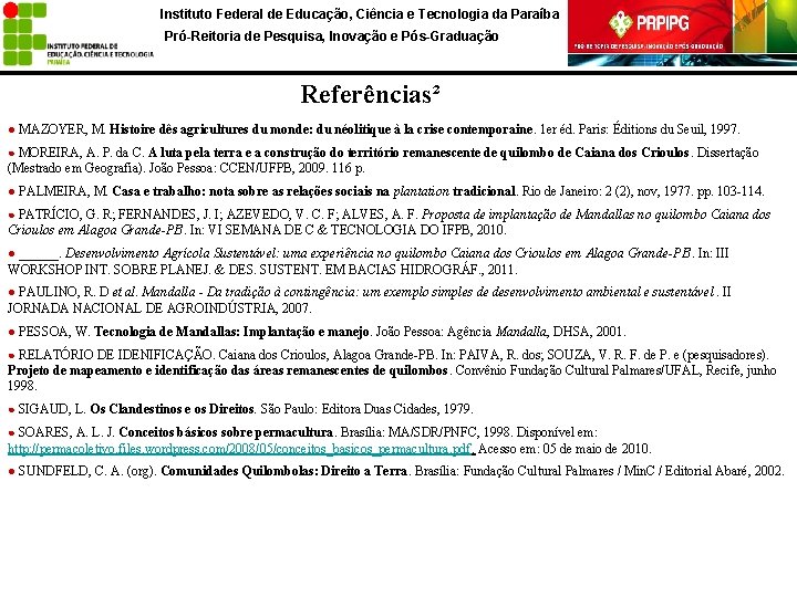 Instituto Federal de Educação, Ciência e Tecnologia da Paraíba Pró-Reitoria de Pesquisa, Inovação e