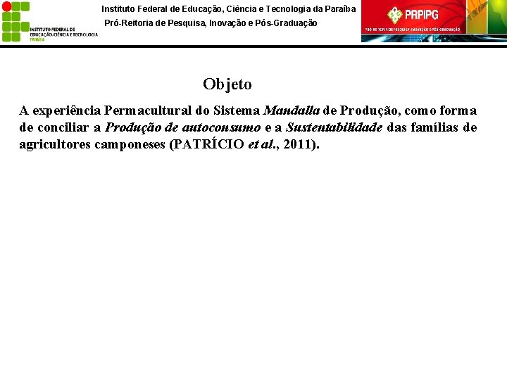 Instituto Federal de Educação, Ciência e Tecnologia da Paraíba Pró-Reitoria de Pesquisa, Inovação e