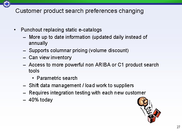Customer product search preferences changing • Punchout replacing static e-catalogs – More up to Customer product search preferences changing • Punchout replacing static e-catalogs – More up to