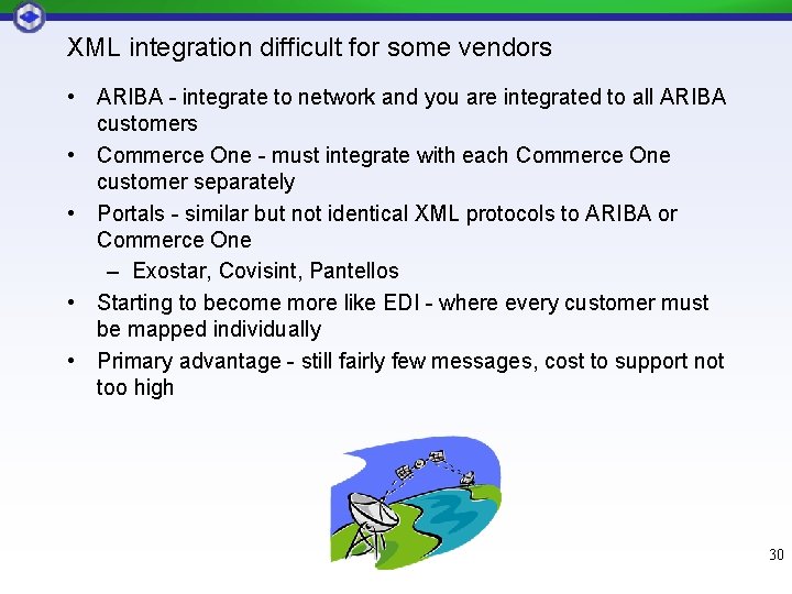 XML integration difficult for some vendors • ARIBA - integrate to network and you XML integration difficult for some vendors • ARIBA - integrate to network and you