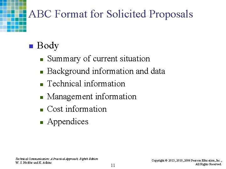 ABC Format for Solicited Proposals n Body n n n Summary of current situation