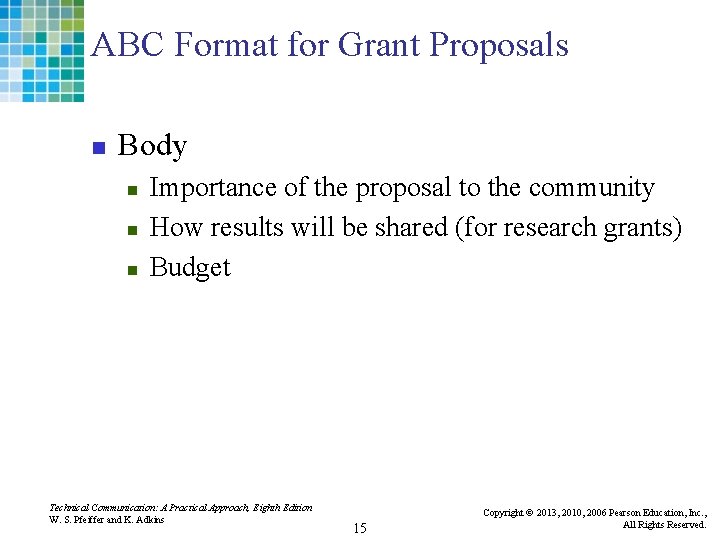 ABC Format for Grant Proposals n Body n n n Importance of the proposal ABC Format for Grant Proposals n Body n n n Importance of the proposal