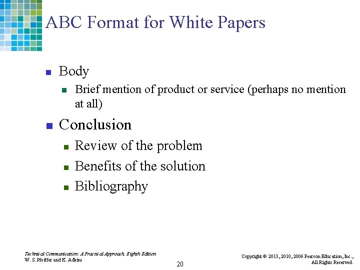 ABC Format for White Papers n Body n n Brief mention of product or