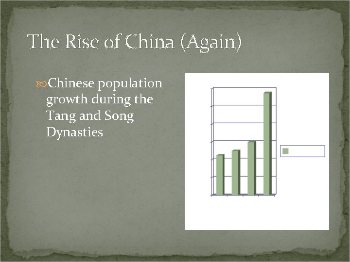 The Rise of China (Again) Chinese population growth during the Tang and Song Dynasties